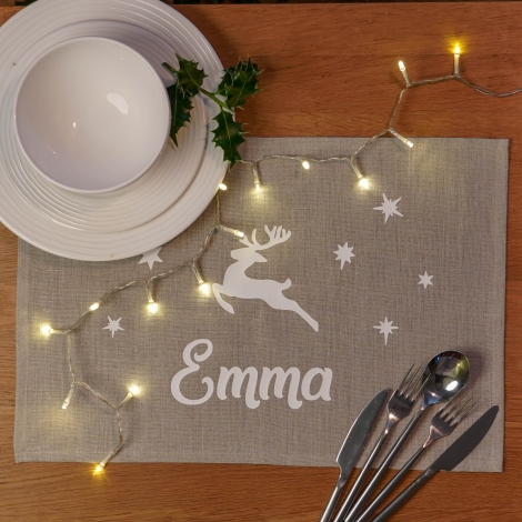 Personalised Linen Christmas Reindeer Placemat Giveagift