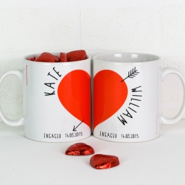 Personalised Love Heart Mugs Pair With Chocolates