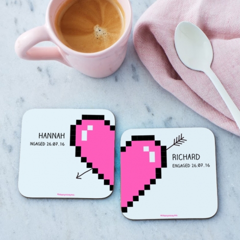 Personalised Pixel Heart Coasters Pair