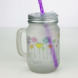 Personalised Flowers Frosted Mason Jar