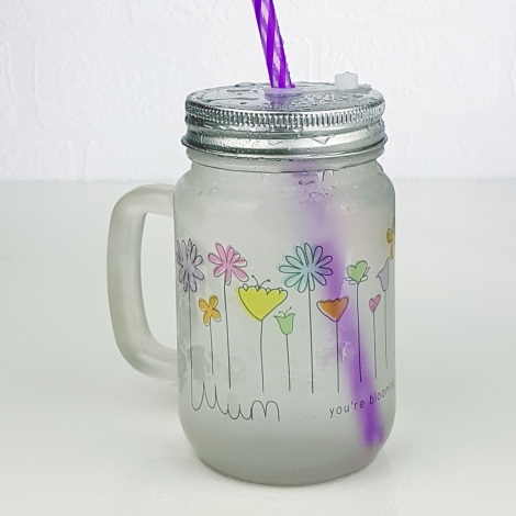 Personalised Flowers Frosted Mason Jar