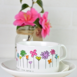 Personalised Flowers Cup And Saucer