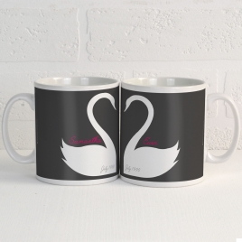 Personalised Swan Heart Mugs Pair