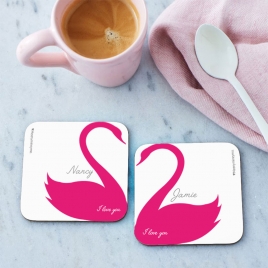 Personalised Swan Heart Coasters Pair