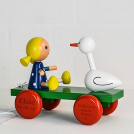 Personalised Wooden Girl And Duck Pull Along Toy
