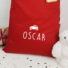 Personalised Santa Sack With Wooden Christmas Gift Tag